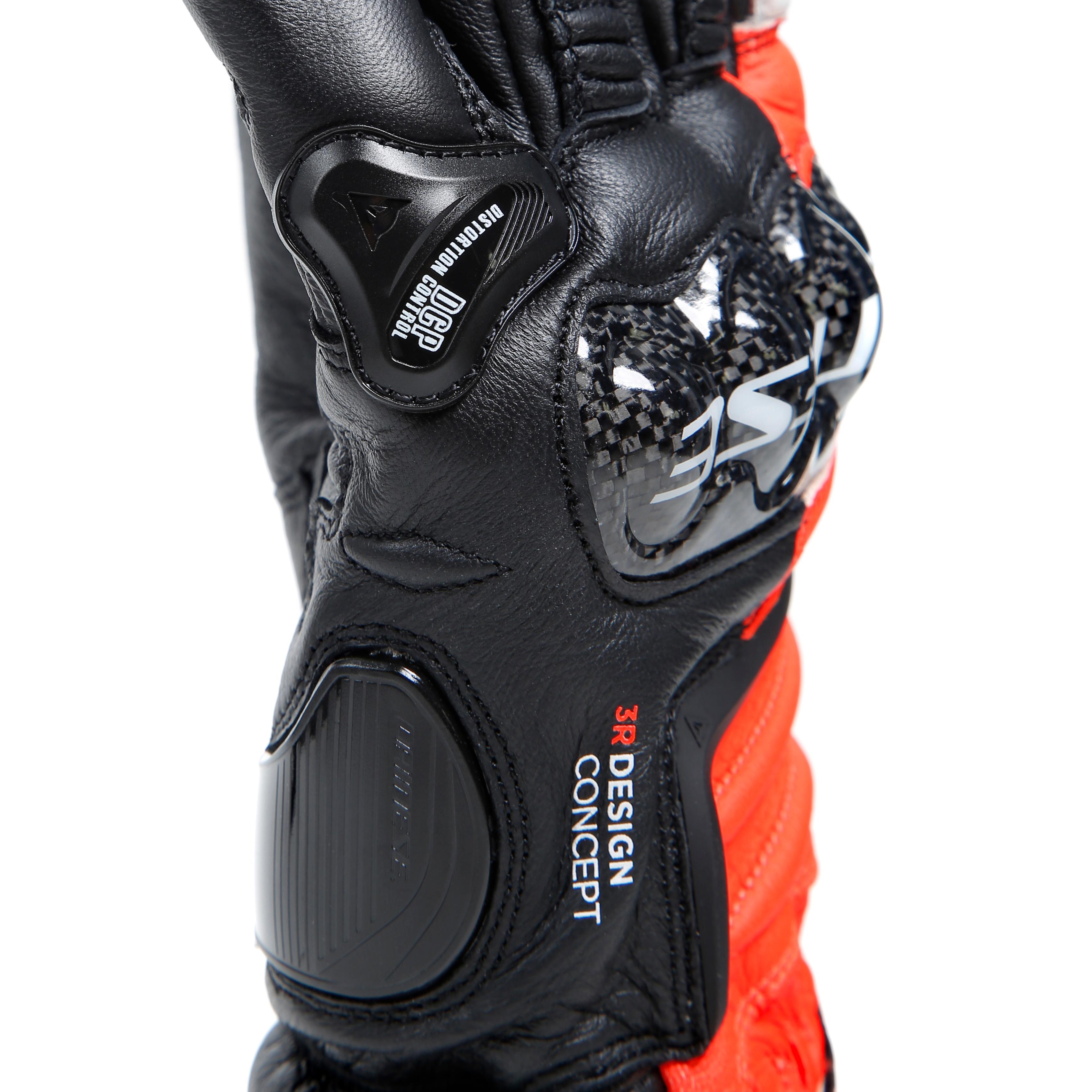 CARBON 4 - MEN'S MOTORCYCLE LONG LEATHER GLOVES | BLACK/FLUO-RED