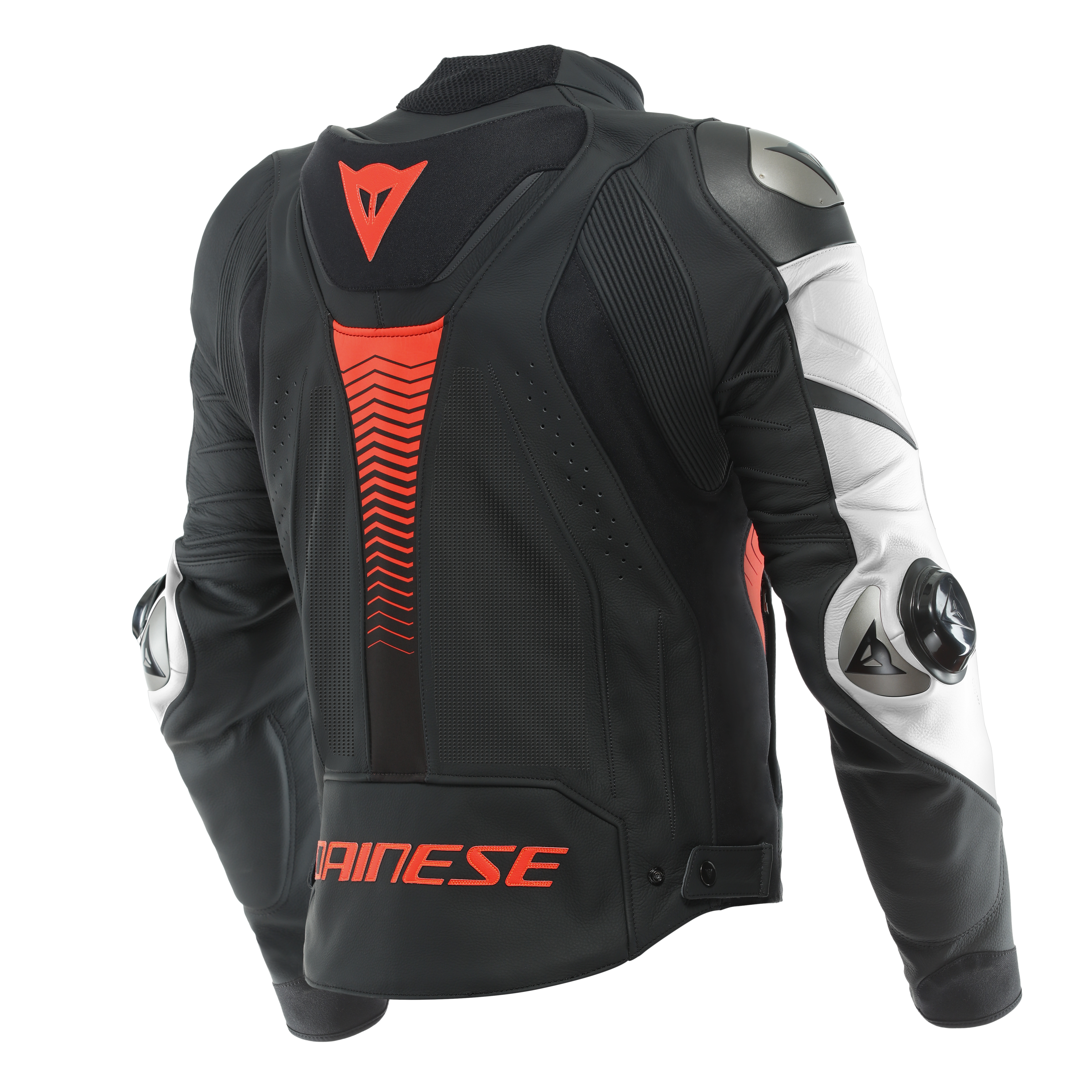 SUPER SPEED 4 - MEN PERFORATED LEATHER MOTORCYCLE JACKET - BLACK-MATT/WHITE/FLUO-RED - 2
