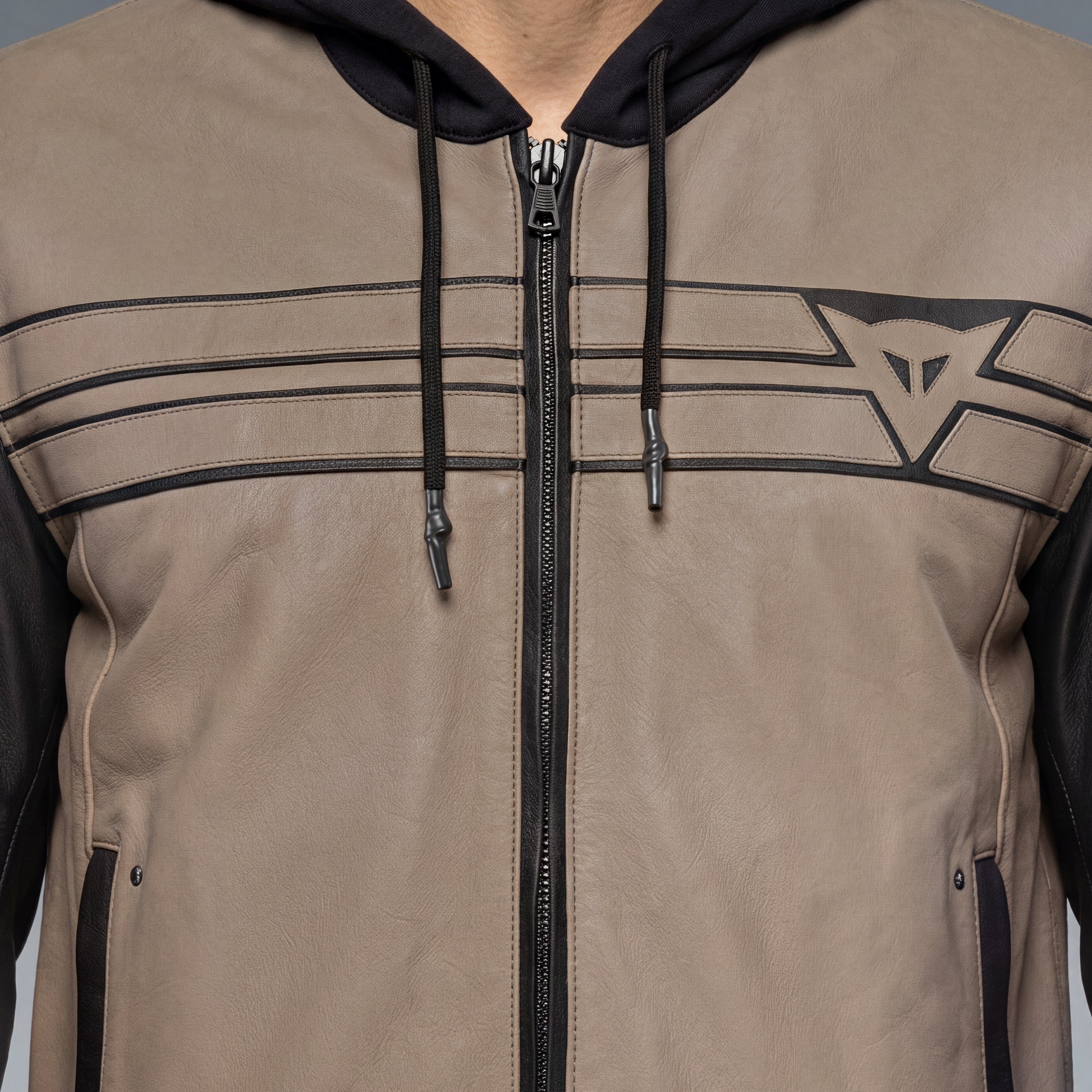 VINTEDGE - LEATHER MOTORCYCLE JACKET MEN - SAND/BLACK - 5