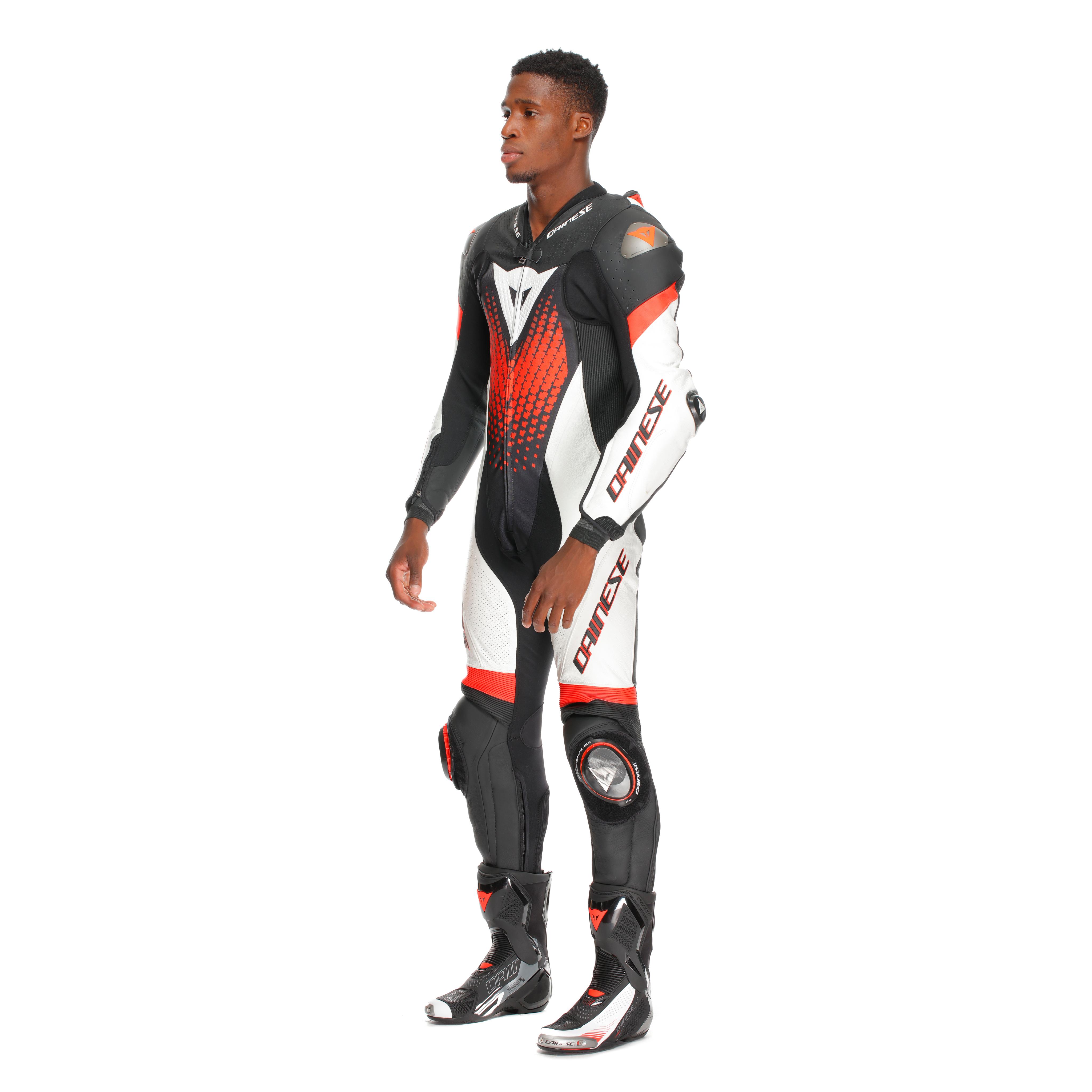 LAGUNA SECA 6 - PERFORATED ONE-PIECE LEATHER RACING SUIT - BLACK/WHITE/RED-FLUO - 4