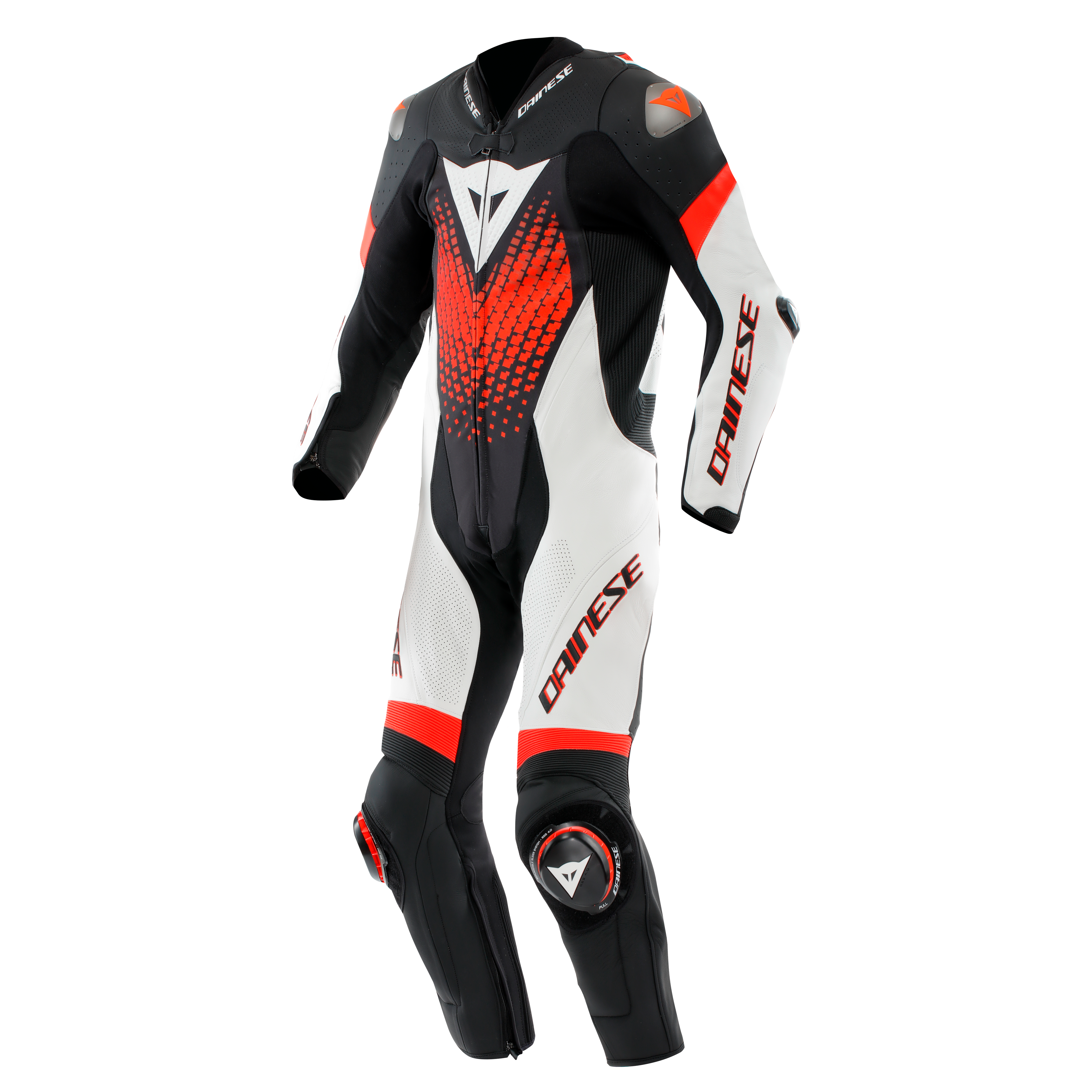 LAGUNA SECA 6 - PERFORATED ONE-PIECE LEATHER RACING SUIT - BLACK/WHITE/RED-FLUO - 1