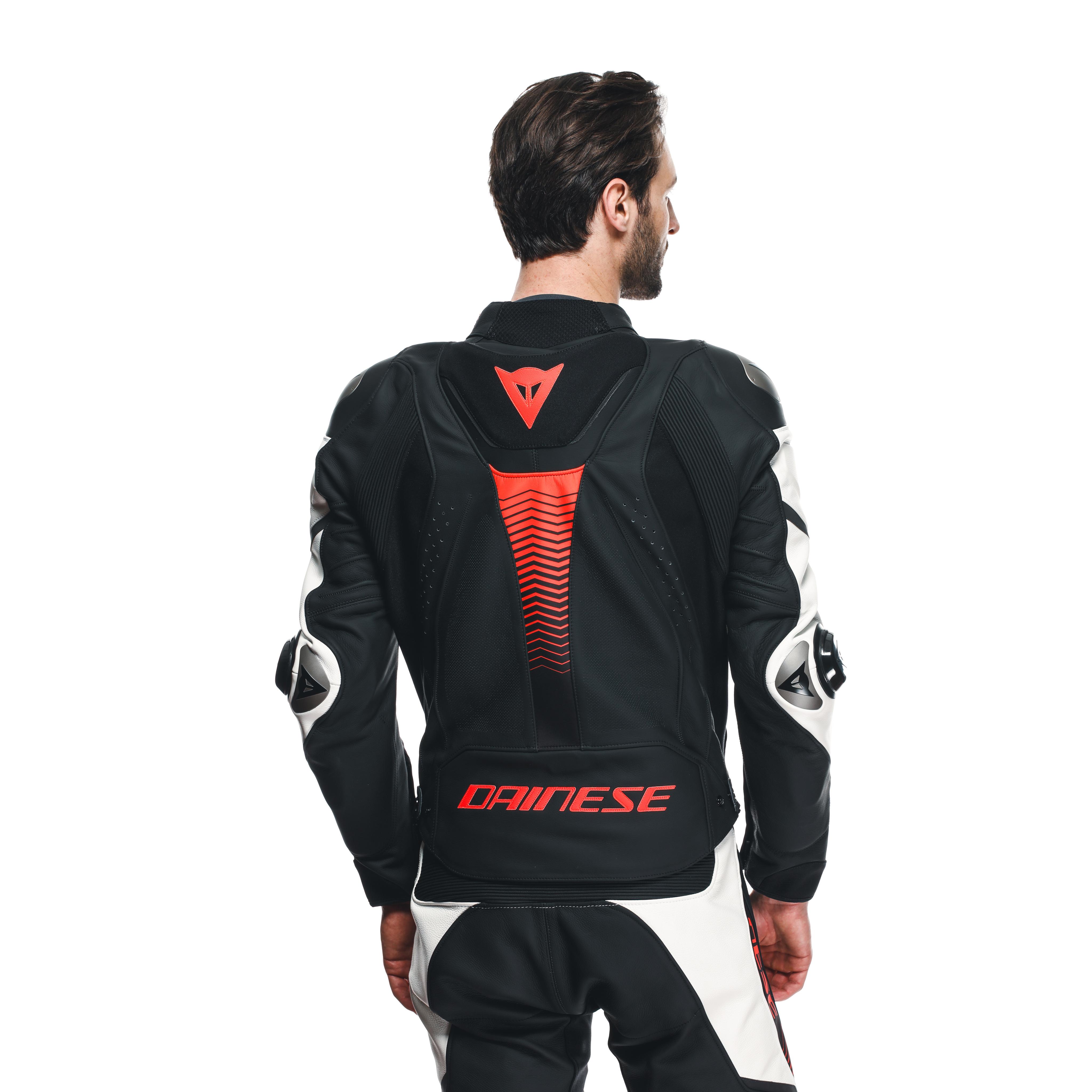 SUPER SPEED 4 - MEN PERFORATED LEATHER MOTORCYCLE JACKET - BLACK-MATT/WHITE/FLUO-RED - 7