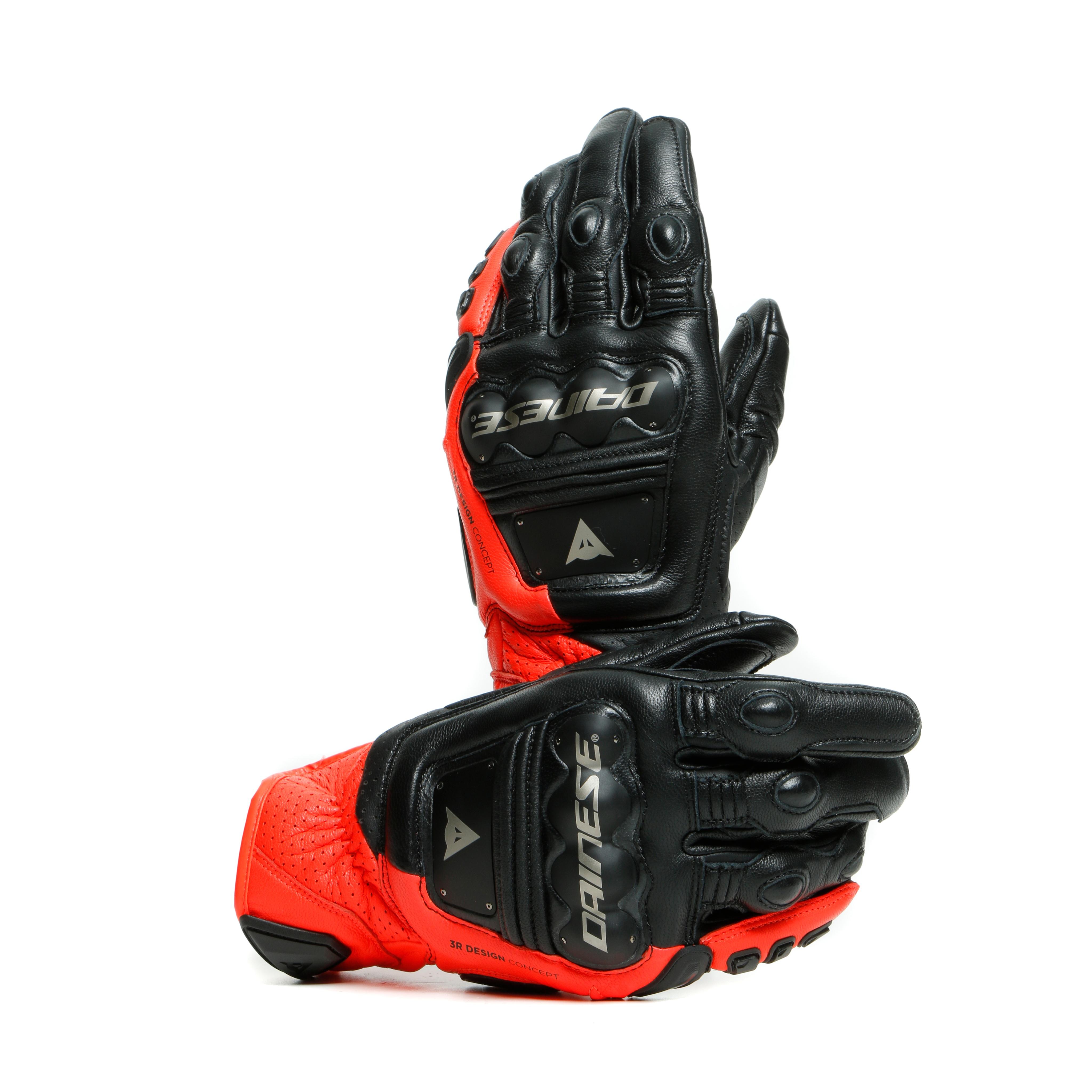 4-STROKE 2 - MEN'S MOTORCYCLE LEATHER GLOVES - BLACK/FLUO-RED - 5