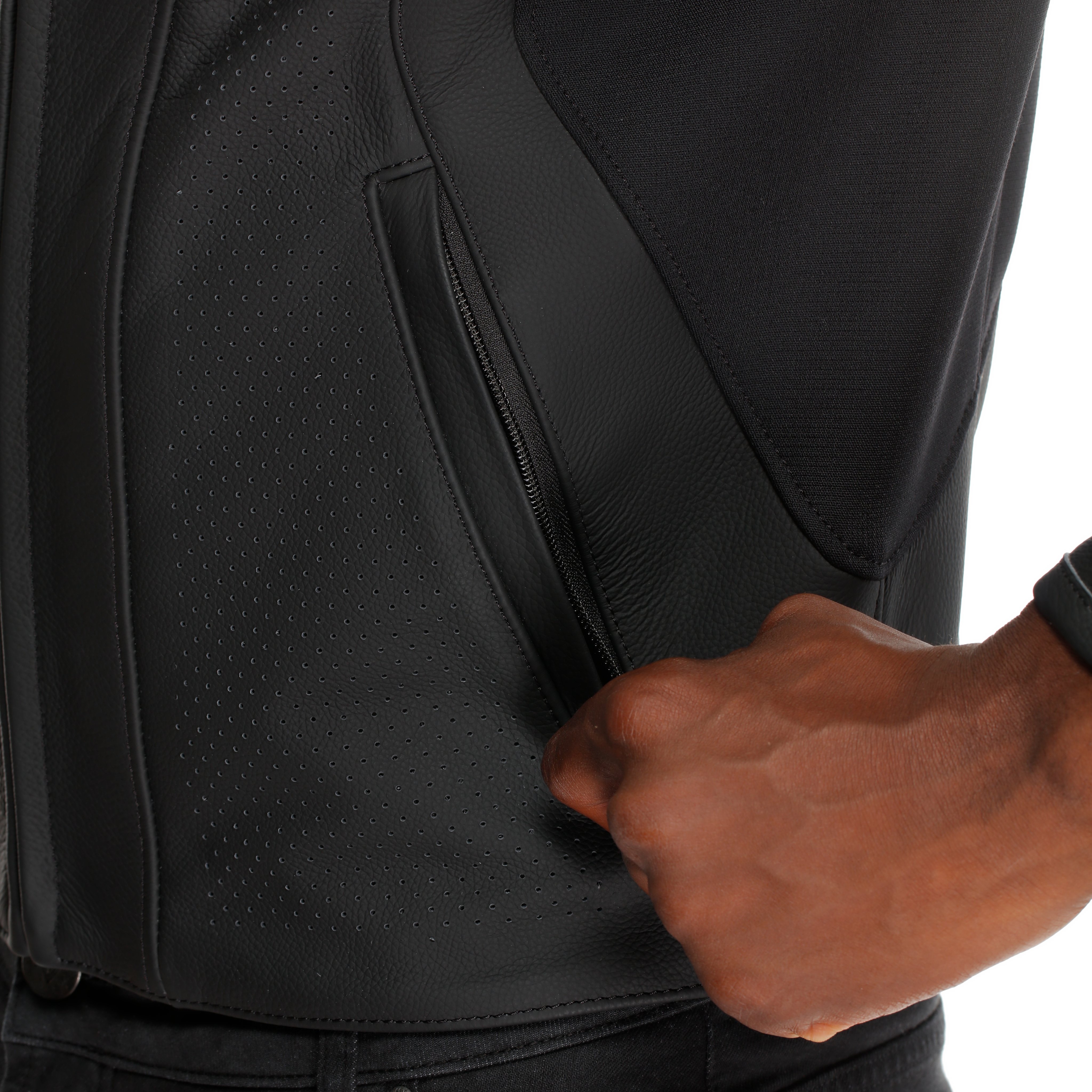 RACING 5 - MEN PERFORATED LEATHER MOTORCYCLE JACKET | BLACK/BLACK
