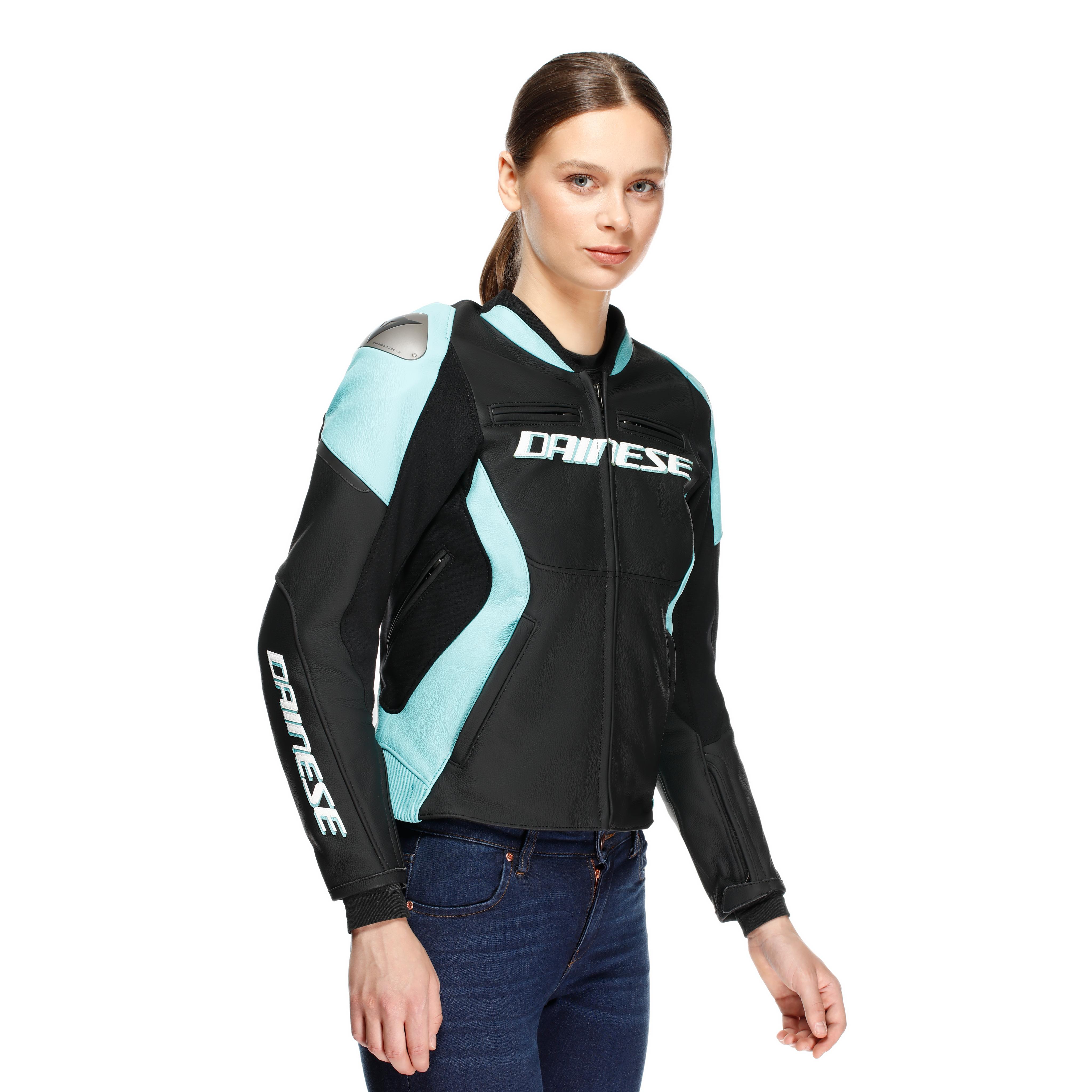 RACING 5 - WOMEN'S LEATHER MOTORCYCLE JACKET - BLACK/WATER - 3