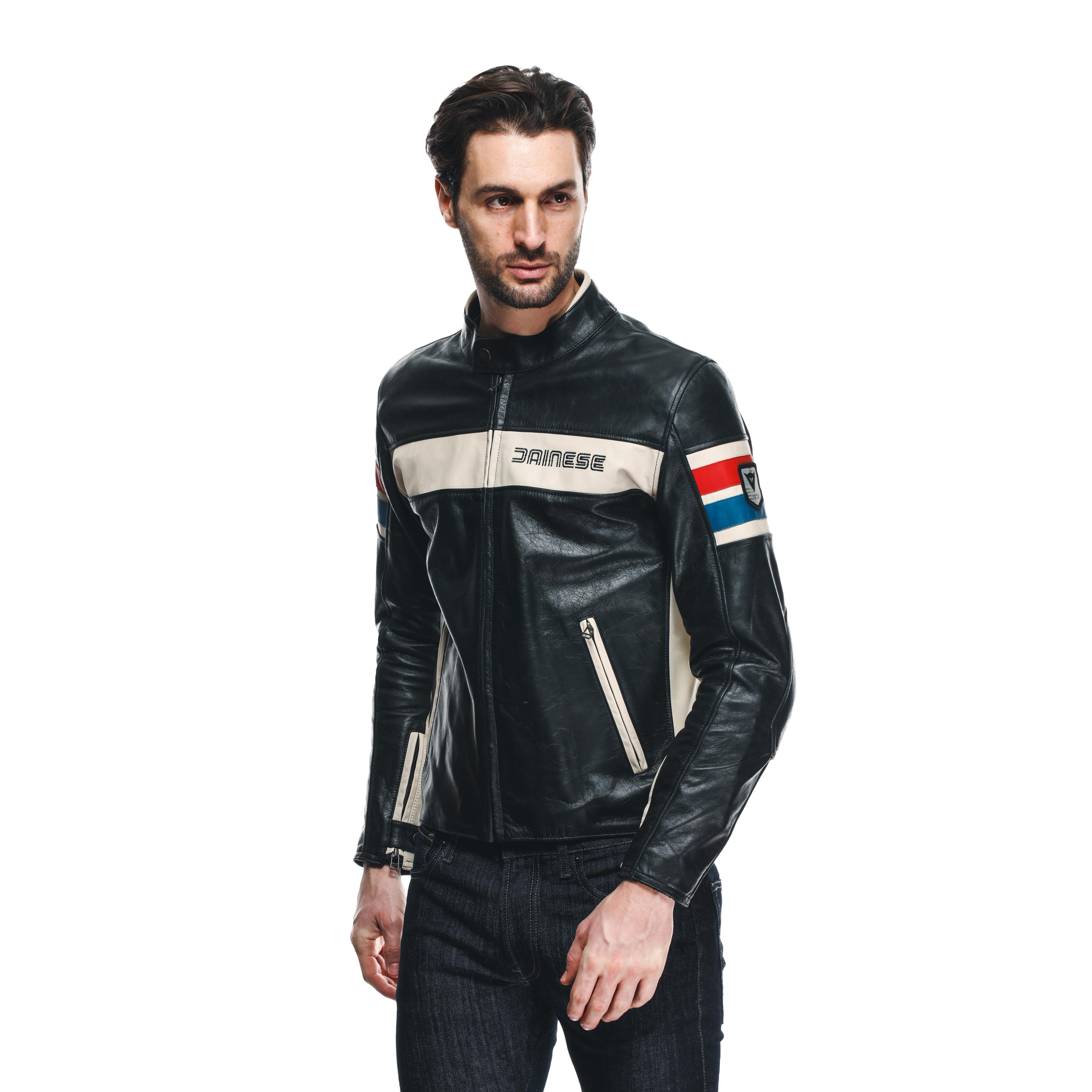 HF D1 - MEN'S MOTORCYCLE LEATHER JACKET - BLACK/RED/BLUE - 5