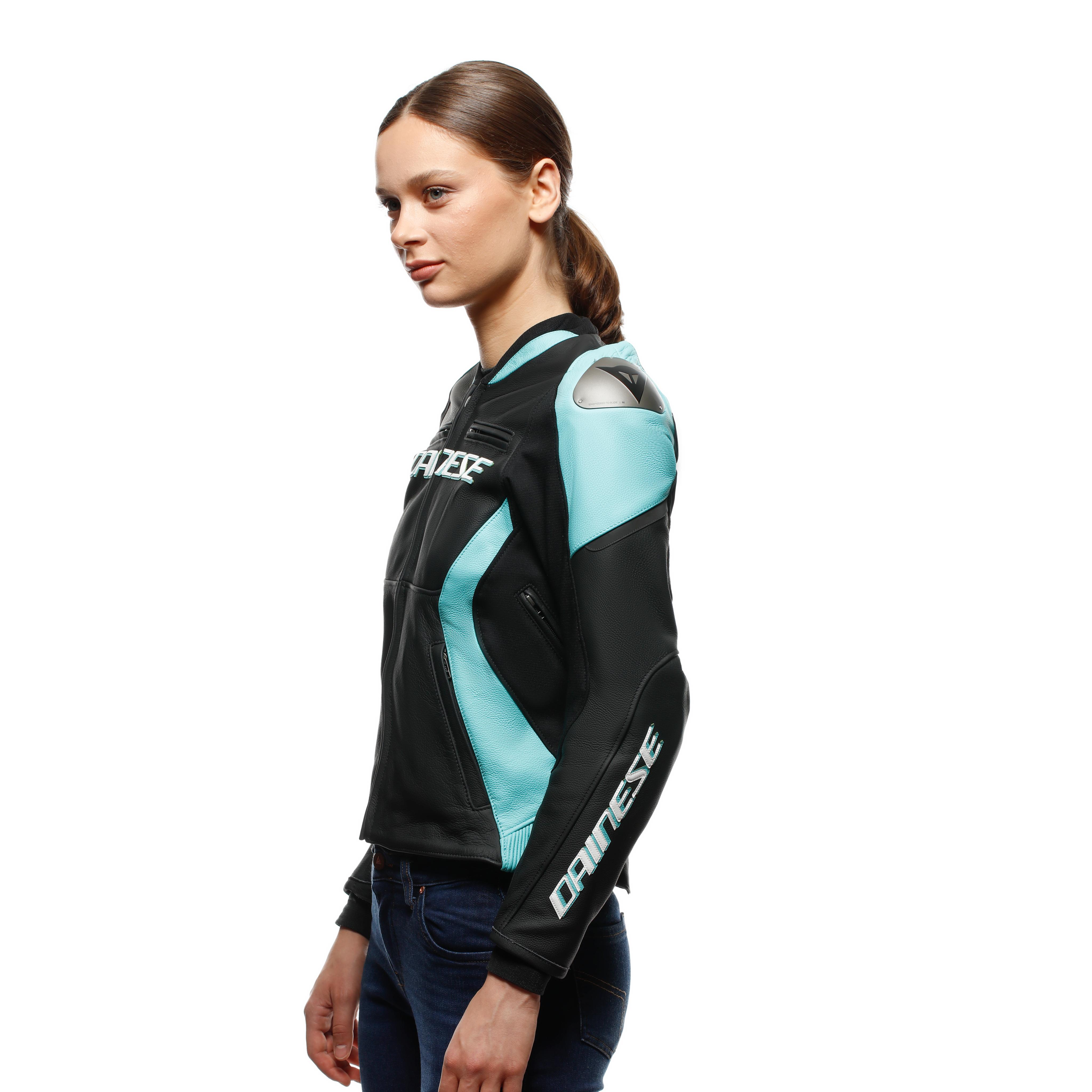 RACING 5 - WOMEN'S LEATHER MOTORCYCLE JACKET - BLACK/WATER - 4