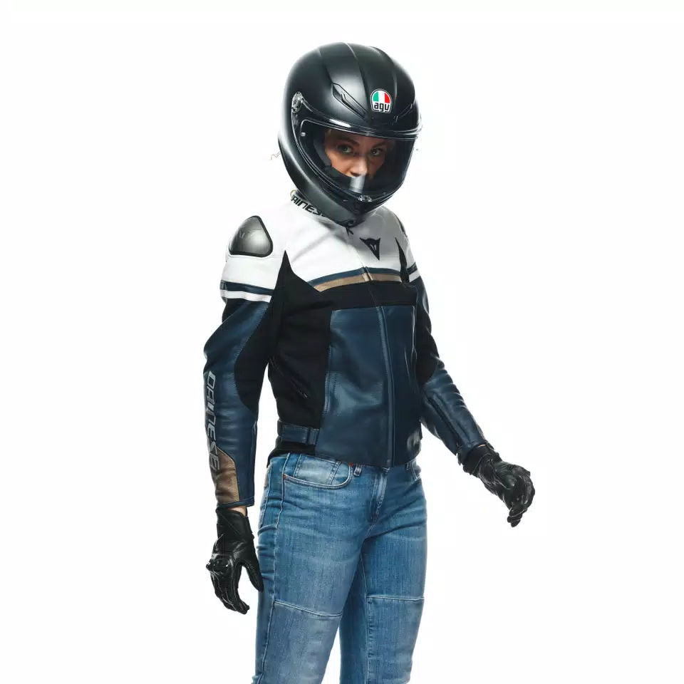 RAPIDA - WOMEN'S MOTORCYCLE LEATHER JACKET - BLACK-IRIS/WHITE/TIBETAN-PLATINUM - 22
