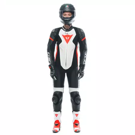 GROBNIK - DAMES MOTORPAK VAN PERFOREERD LEER IN 1 STUK - BLACK/WHITE/FLUO-RED - 3