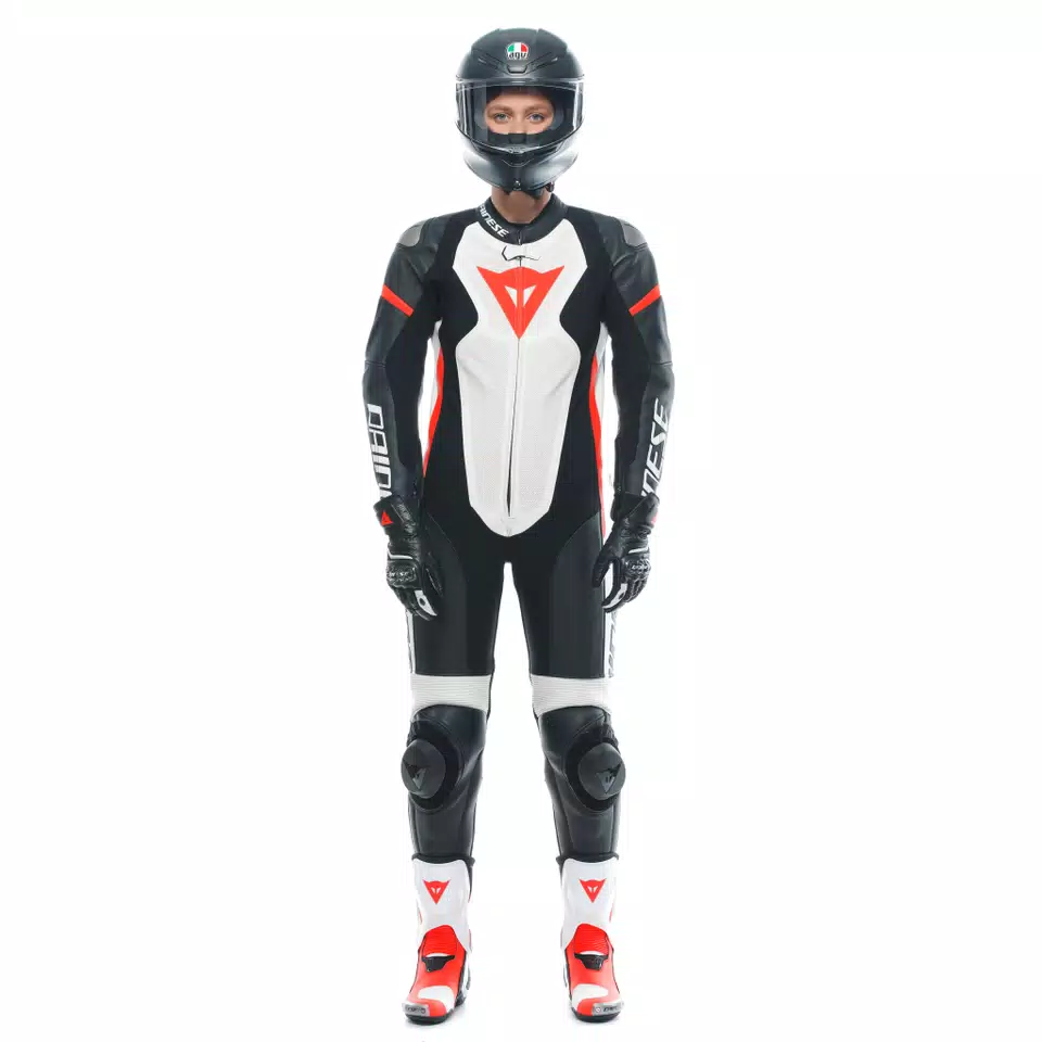 GROBNIK - WOMEN'S 1-PIECE MOTORCYCLE PERFORATED LEATHER SUIT - BLACK/WHITE/FLUO-RED - 3