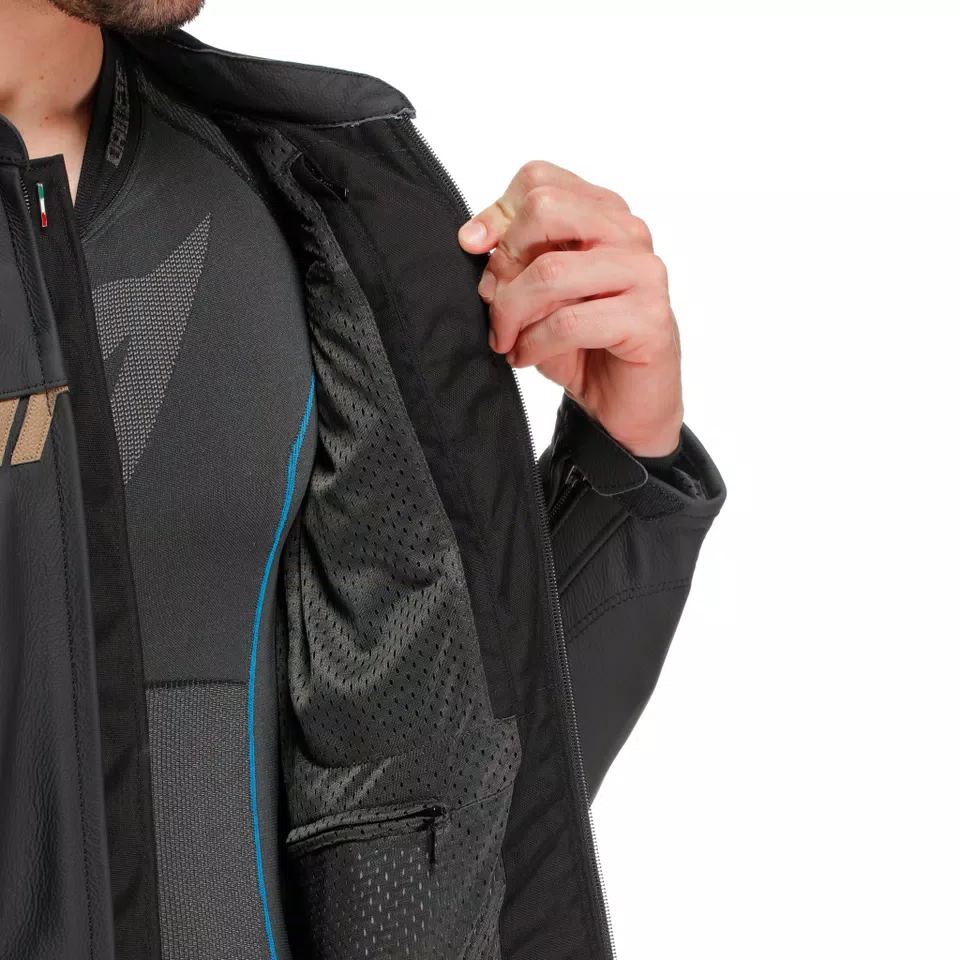 RACING 4 - MEN LEATHER MOTORCYCLE JACKET - BLACK/TIBETAN PLATINUM/WHITE - 9