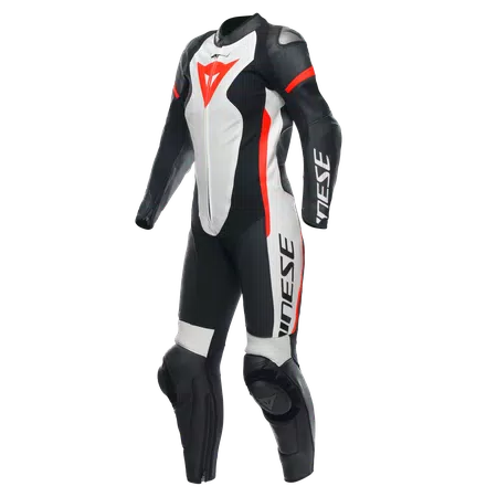 GROBNIK - WOMEN'S 1-PIECE MOTORCYCLE PERFORATED LEATHER SUIT - BLACK/WHITE/FLUO-RED - 1