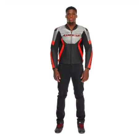 RACING 5 - HEREN MOTORFIETS LEREN JAS - SILVER/BLACK/RED-FLUO - 3