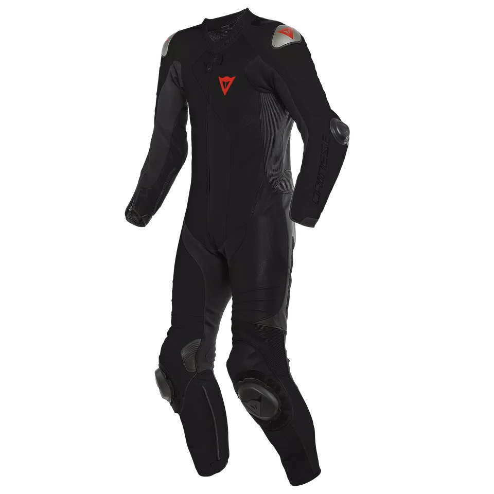 ADRIA 1PC LEATHER SUIT PERF. BLACK BLACK RED FLUO Dainese