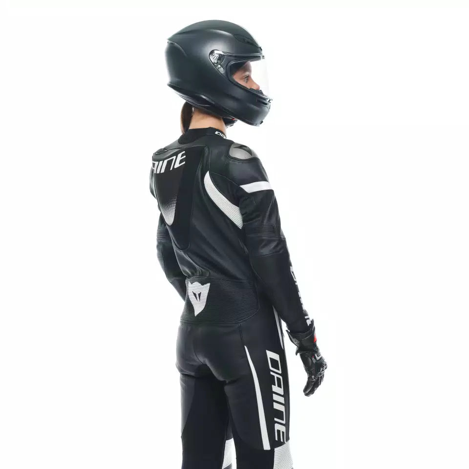 GROBNIK - DAMES MOTORPAK VAN PERFOREERD LEER IN 1 STUK - BLACK/BLACK/WHITE - 9