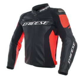 RACING 3 LEATHER JACKET BLACK/BLACK/FLUO-RED- Jackets