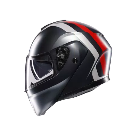 STREETMODULAR RESIA MATT GREY/SILVER/RED - MOTORBIKE FLIP UP HELMET E2206 -  - 4