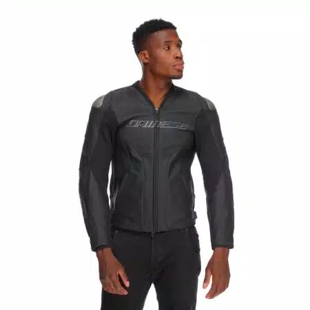 RACING 5 - MEN PERFORATED LEATHER MOTORCYCLE JACKET SHORT/TALL FIT (S/T) - BLACK/BLACK/BLACK - 4