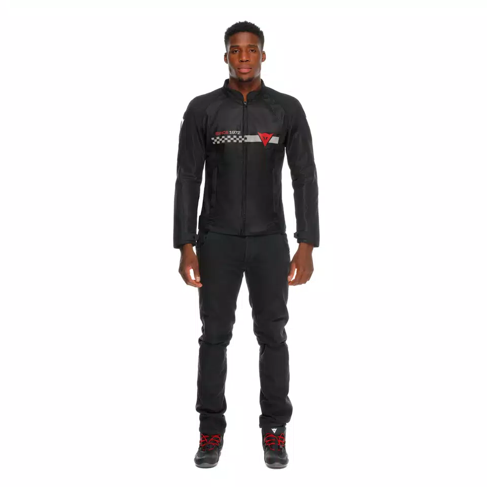 HEROSPHERE AIR TEX - MEN'S MOTORCYCLE JACKET IN FABRIC - BLACK/WHITE STRIPES/RED - 3