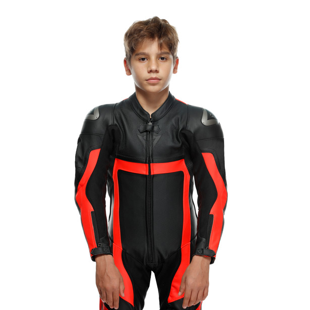 gen-z-junior-leather-1pc-suit-perf-black-fluo-red-black image number 5