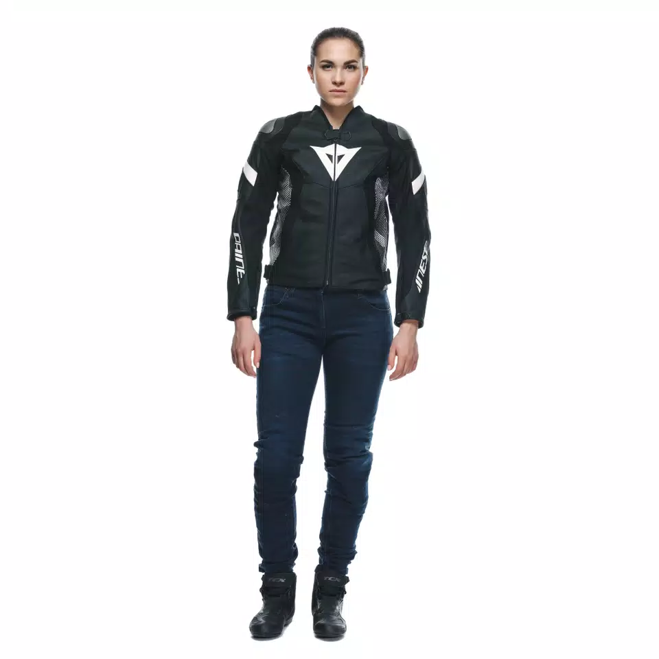 AVRO 5 - WOMEN'S MOTORCYCLE LEATHER JACKET - BLACK/BLACK/WHITE - 3