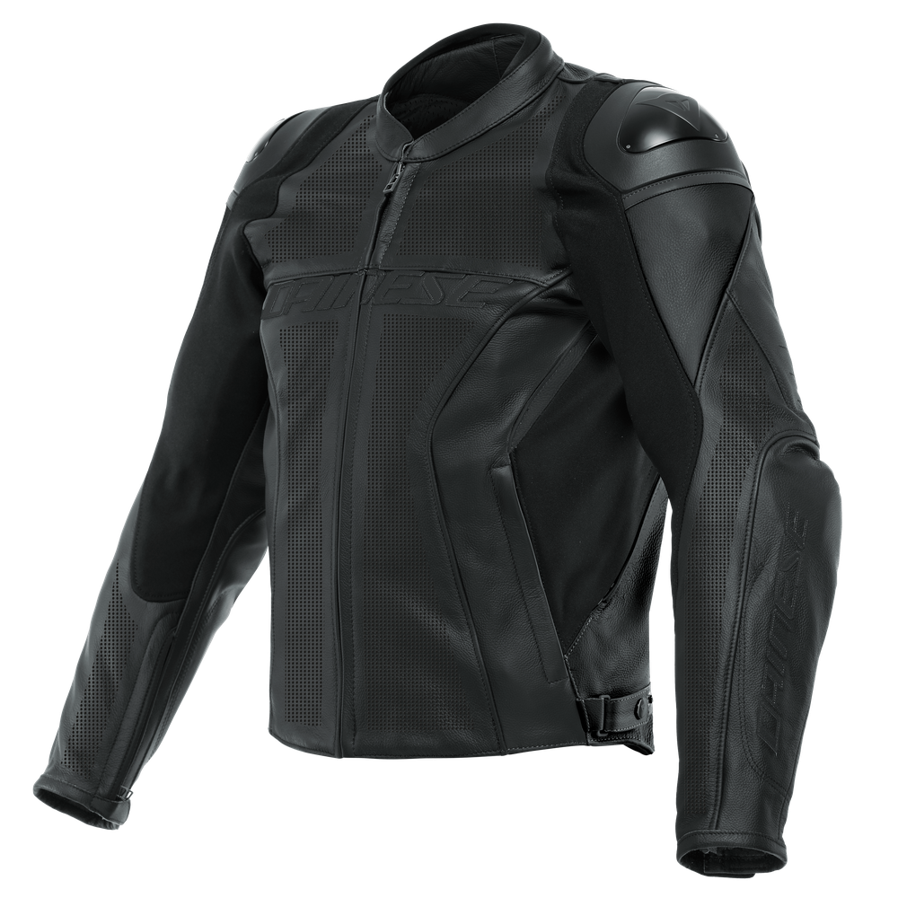 racing-4-men-perforated-leather-motorcycle-jacket-short-tall-fit-s-t-black-black-black image number 0