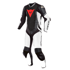 LAGUNA SECA 4 1PC PERF. LEATHER SUIT WHITE/BLACK/FLUO-RED- Outlet Leather suits