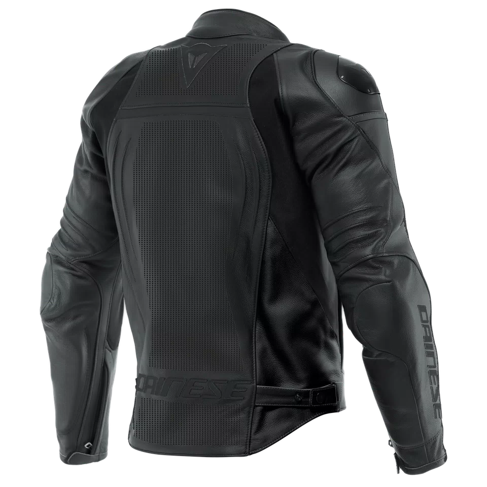 RACING 4 MEN PERFORATED LEATHER MOTORCYCLE JACKET SHORT TALL FIT S T BLACK BLACK BLACK Dainese