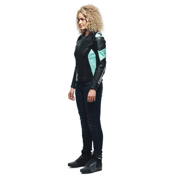 racing-4-giacca-moto-in-pelle-perforata-donna-black-acqua-green image number 3