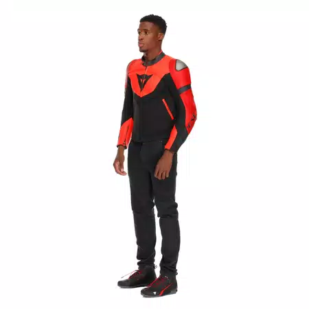 IPERATTIVA - HERREN-MOTORKRADJACKE AUS LEDER UND STOFF - RED-FLUO/BLACK - 4