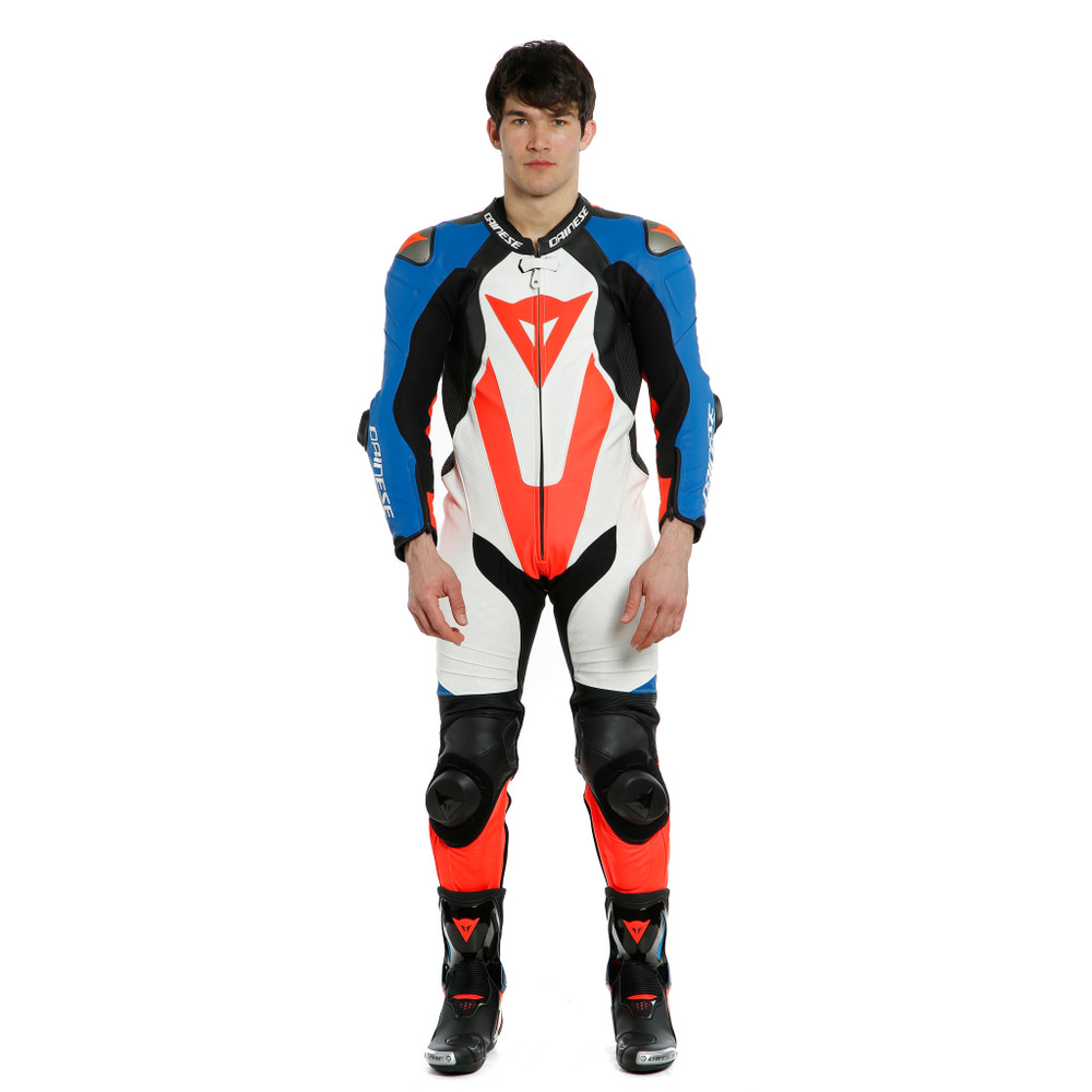 laguna-seca-5-combinaison-moto-racing-en-cuir-une-pi-ce-homme-white-light-blue-black-fluo-red image number 2