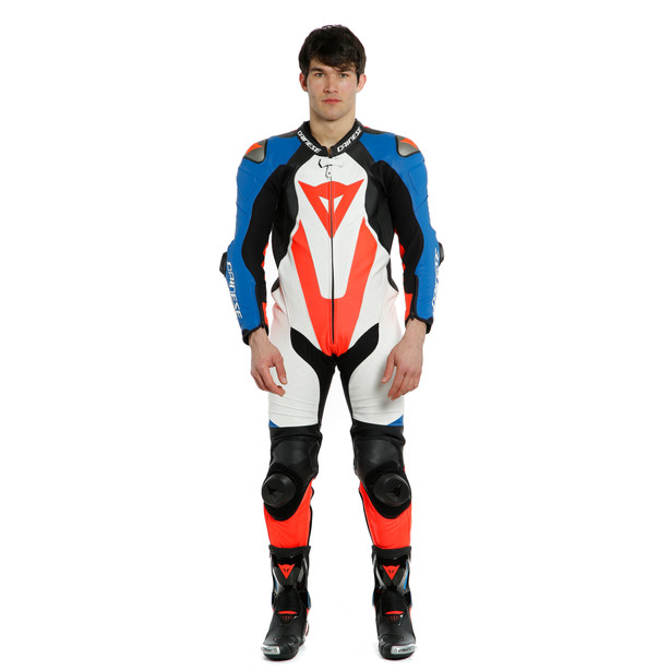 LAGUNA SECA 5 1PC LEATHER SUIT PERF. WHITE/LIGHT-BLUE/BLACK/FLUO-RED- One Piece Suits