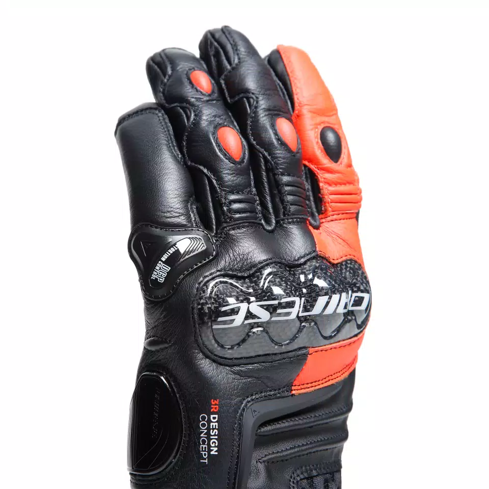 CARBON 4 - MEN'S MOTORCYCLE SHORT LEATHER GLOVES - BLACK/FLUO-RED - 6