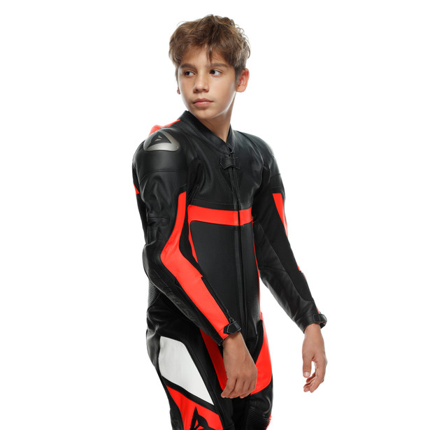 gen-z-junior-leather-1pc-suit-perf-black-fluo-red-black image number 7