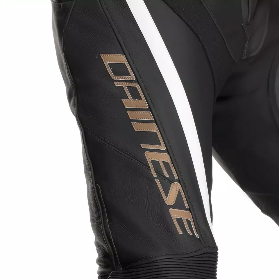 DELTA 4 - MEN'S MOTORCYCLE LEATHER PANTS - BLACK/TIBETAN PLATINUM/WHITE - 9
