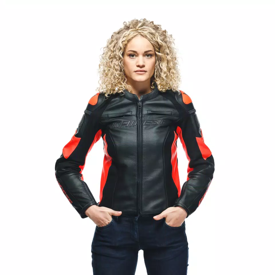 RACING 4 LADY LEATHER JACKET | BLACK/FLUO-RED | Dainese