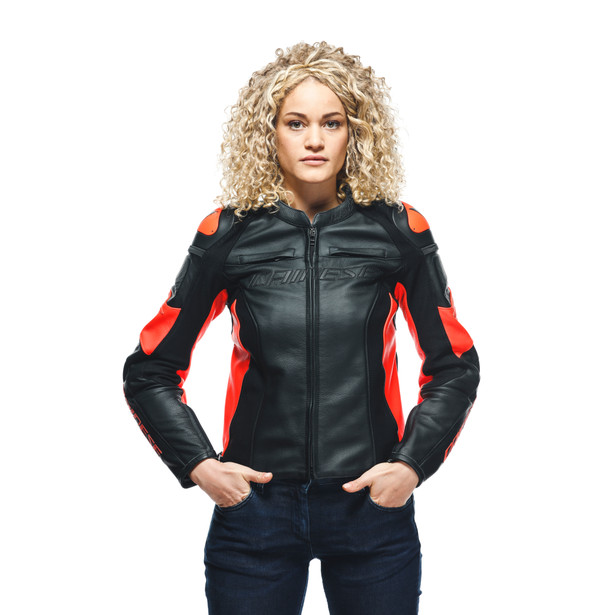 racing-4-giacca-moto-in-pelle-donna-black-fluo-red image number 5