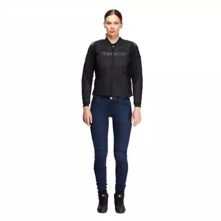 RACING 5 - WOMEN'S LEATHER MOTORCYCLE JACKET - BLACK/BLACK - 3