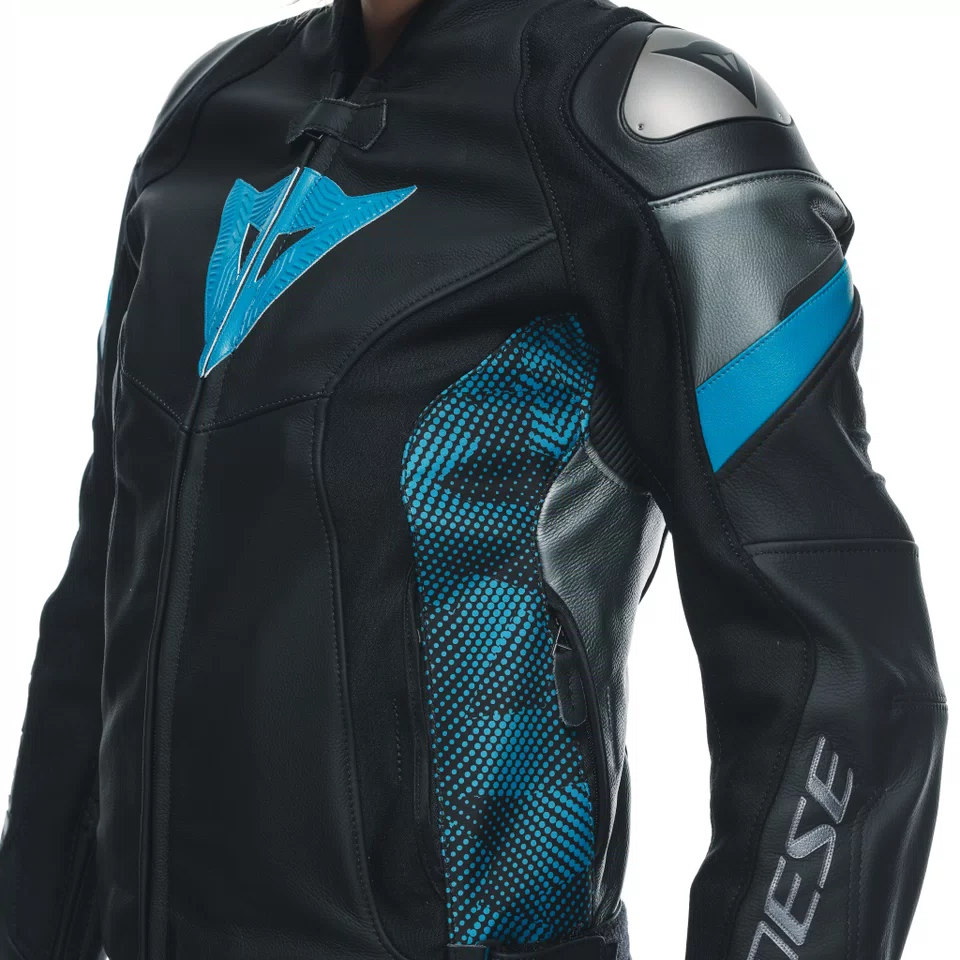 AVRO 5 WOMEN S MOTORCYCLE LEATHER JACKET BLACK TEAL ANTHRACITE Dainese