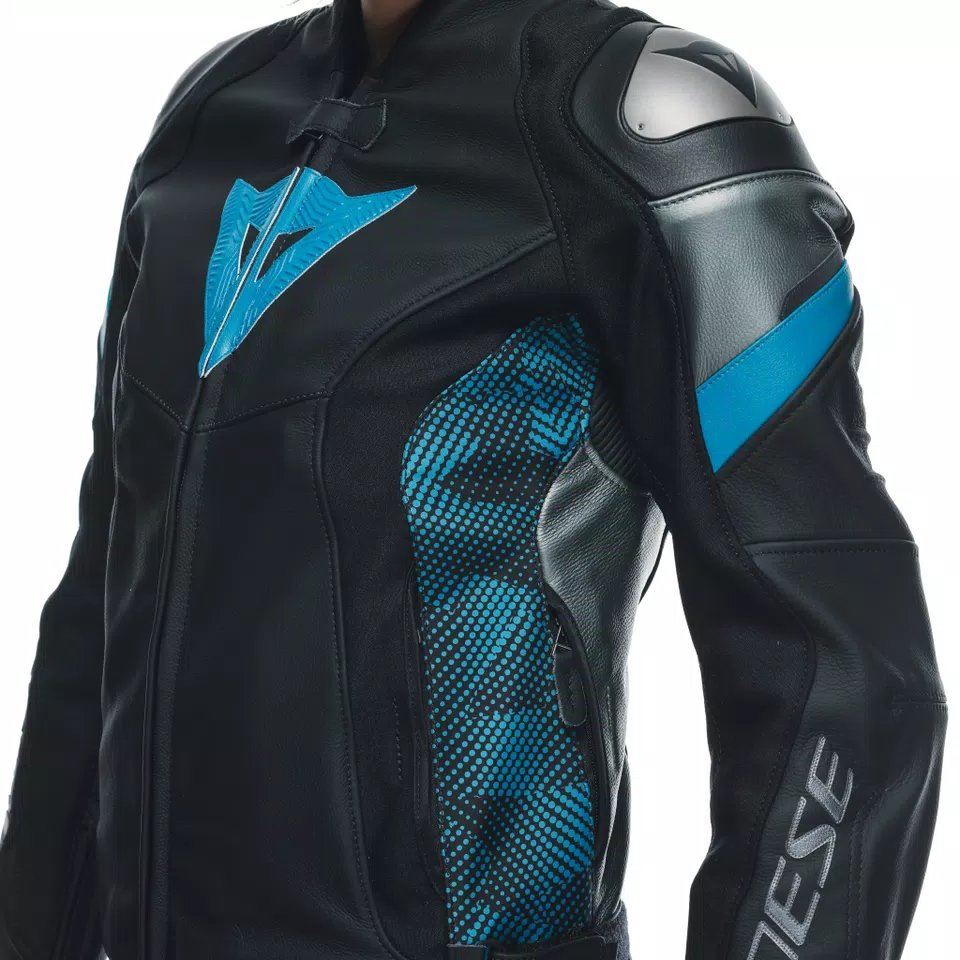AVRO 5 - WOMEN'S MOTORCYCLE LEATHER JACKET - BLACK/TEAL/ANTHRACITE - 14