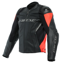 RACING 4 LEATHER JACKET BLACK/FLUO-RED- Pelle