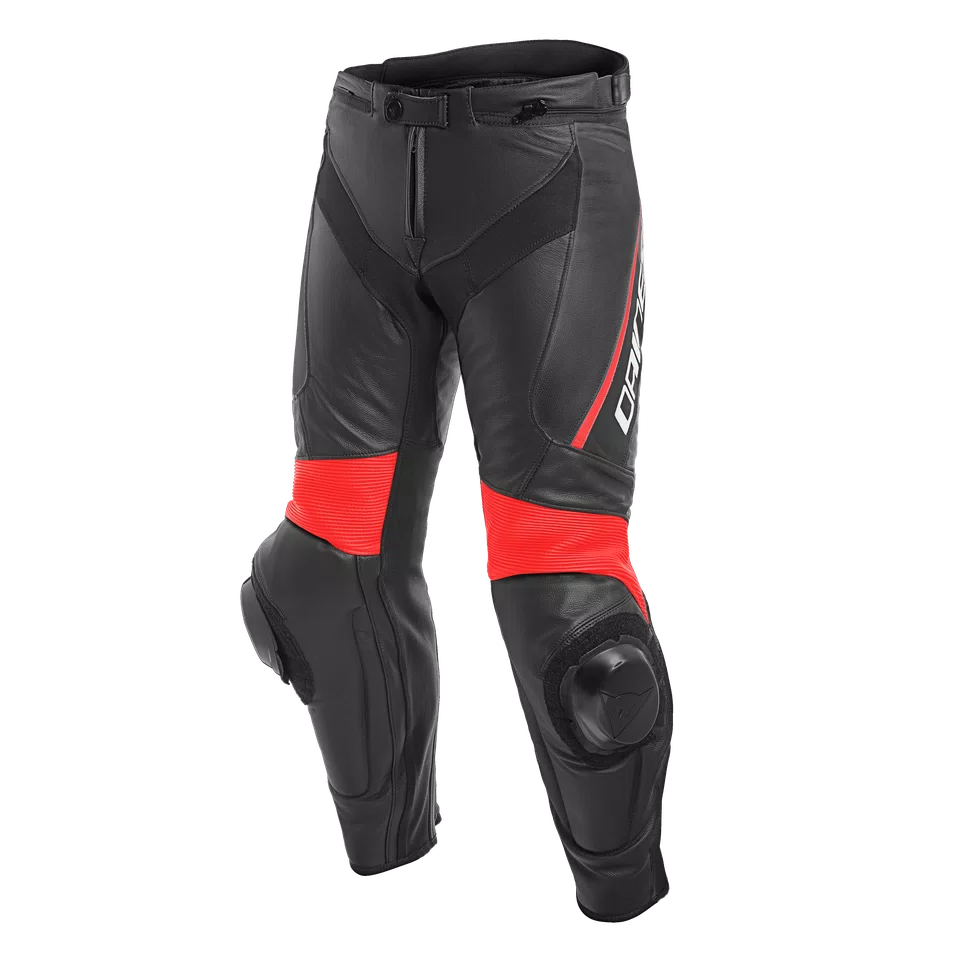 DELTA 3 MEN S MOTORCYCLE LEATHER PANTS BLACK BLACK FLUO RED Dainese