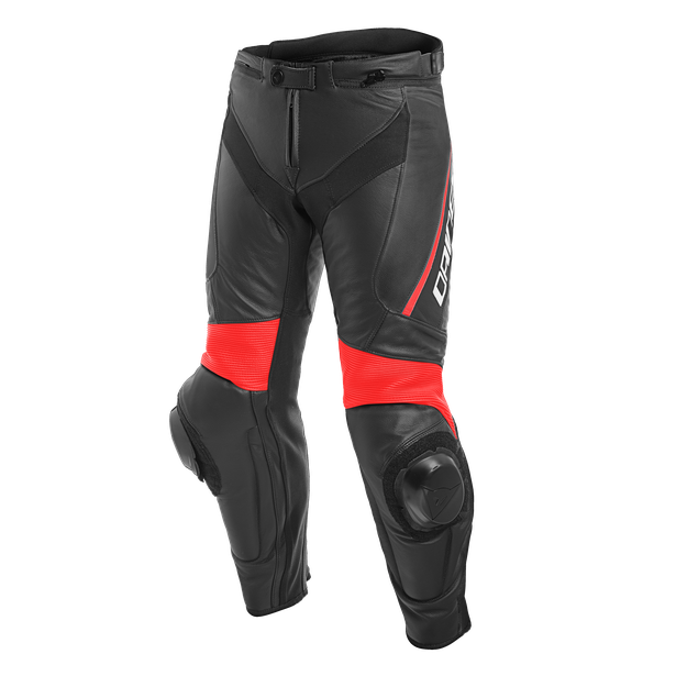 delta-3-pantaloni-moto-in-pelle-perforata-uomo-black-black-fluo-red image number 1