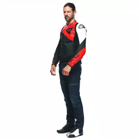 SPORTIVA - MEN'S MOTORCYCLE LEATHER JACKET - BLACK-MATT/LAVA-RED/WHITE - 4