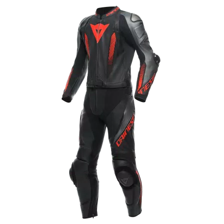 LAGUNA SECA 5 - MEN'S 2-PIECE MOTORCYCLE LEATHER SUIT - BLACK/ANTHRACITE/RED-FLUO - 1