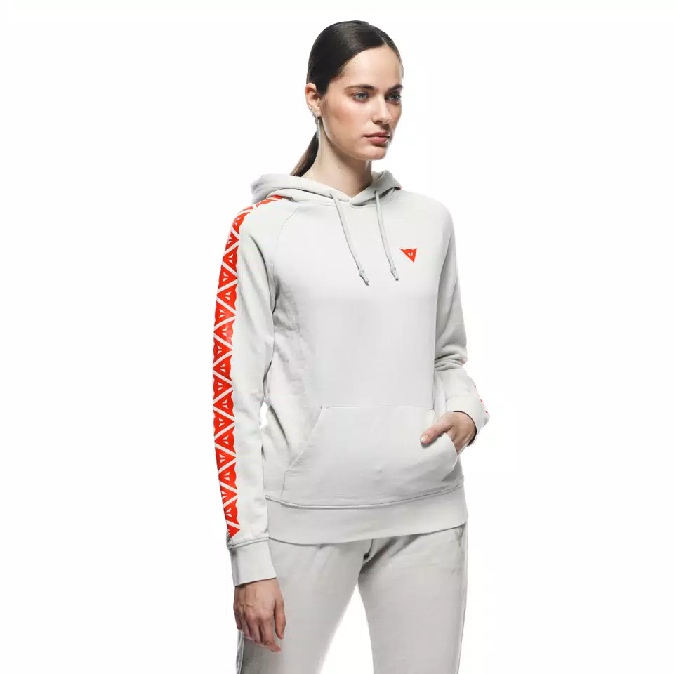 DAINESE HOODIE STRIPES LADY - LIGHT-GRAY/FLUO-RED - 6