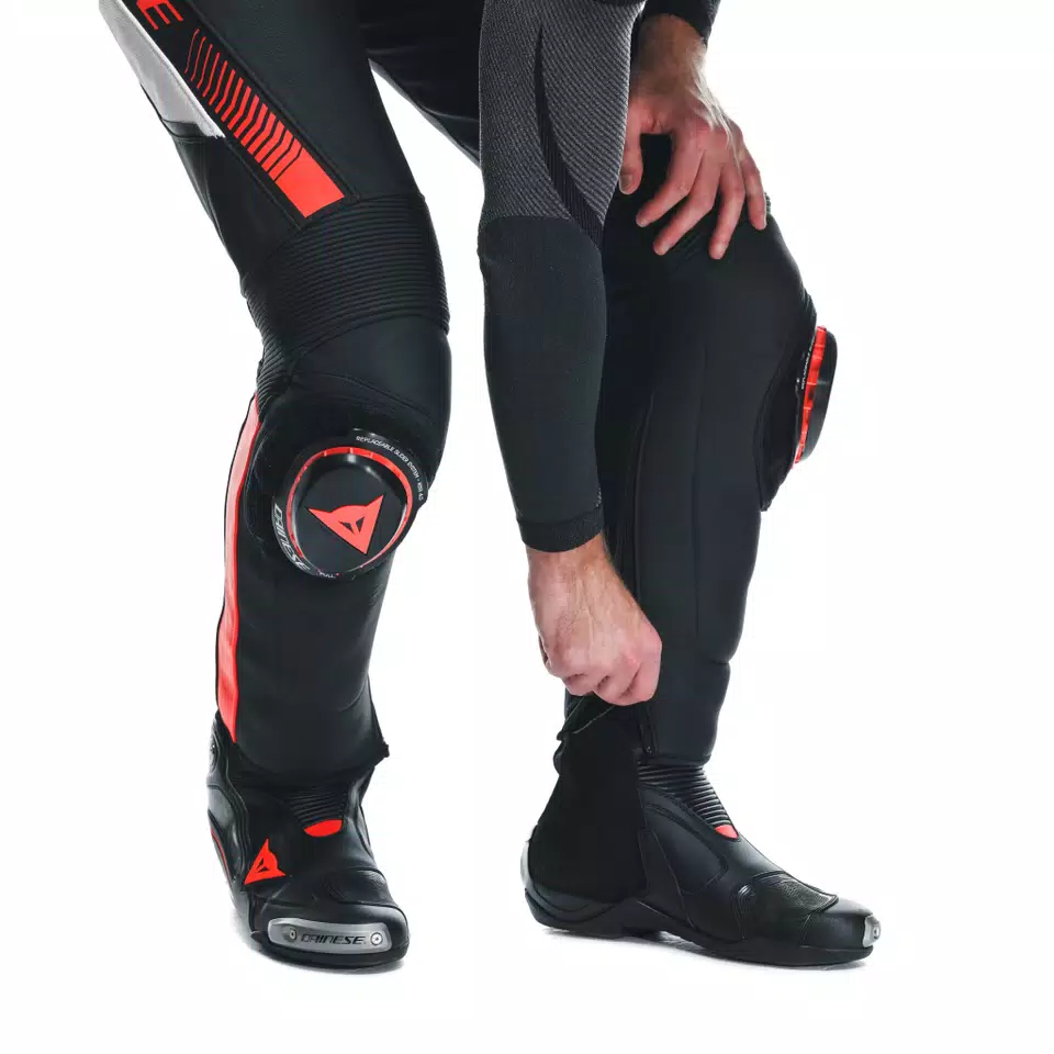 SUPER SPEED - MEN LEATHER MOTORCYCLE PANTS - BLACK/WHITE/RED-FLUO - 14