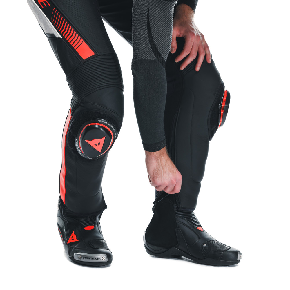 super-speed-men-leather-motorcycle-pants-black-white-red-fluo image number 13