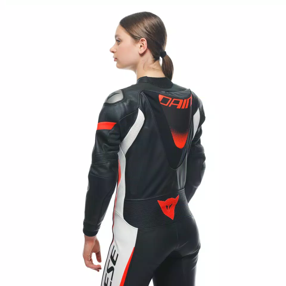 GROBNIK - WOMEN'S 1-PIECE MOTORCYCLE PERFORATED LEATHER SUIT - BLACK/WHITE/RED-FLUO - 9