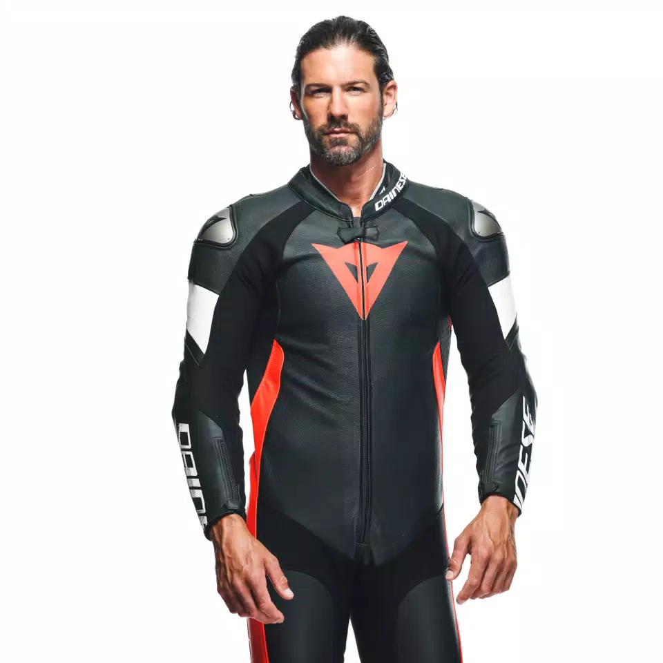 TOSA 1 PCS LEATHER SUIT PERF - BLACK/FLUO-RED/WHITE - 7